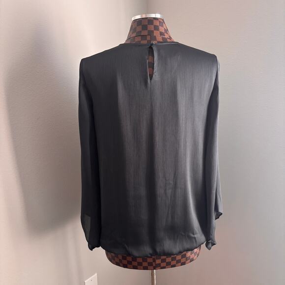 Black Bubble Hem Blouse Medium Gold Rhinestone Collar Top Shirt Bell I.N. Studio - Picture 3 of 11